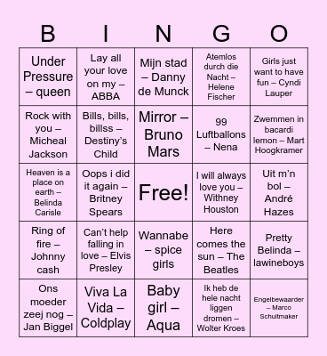 Muziek Bingo Card