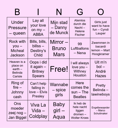 Muziek Bingo Card