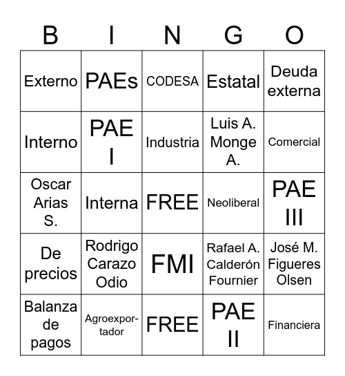 BINGO DE REPASO Bingo Card