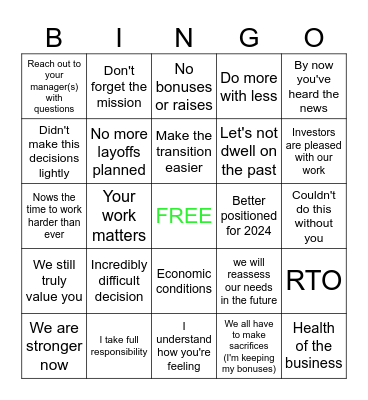 Layoff BINGO Card