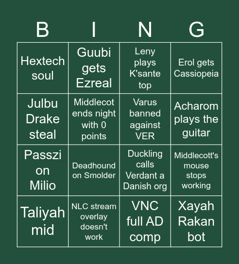 NLC BINGO VER vs VNC Bingo Card