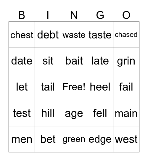 Minimal Pairs: long a, short e sounds Bingo Card