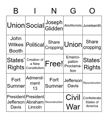 Civil War Bingo Card