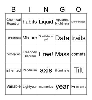 Science Review Bingo Card