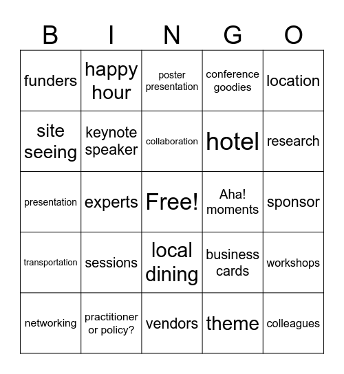 ET Stand-up Conference Bingo Card