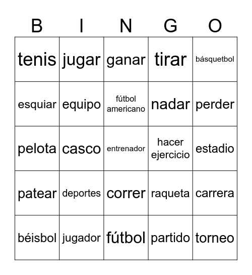 Sports Bingo Card
