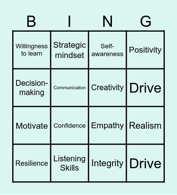 Being a Leader Bingo Card