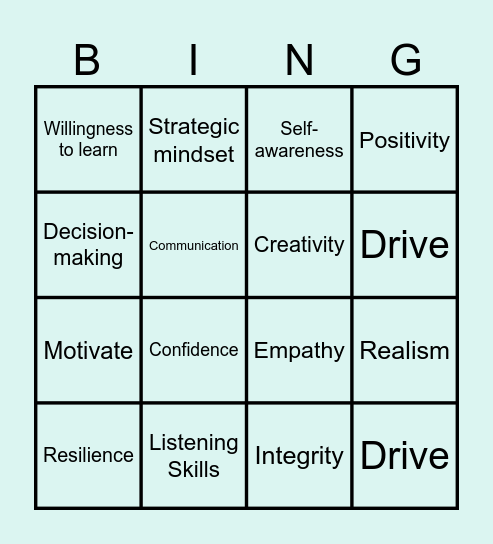 Being a Leader Bingo Card