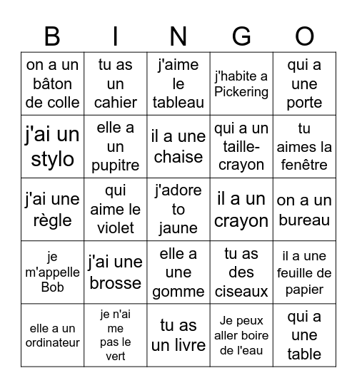 les objets de classe MB Bingo Card