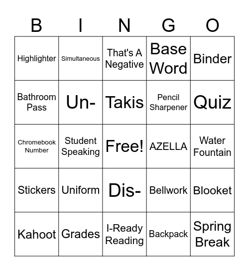 Final Week Bingo Card