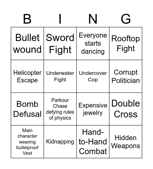 Bollywood Bingo Card