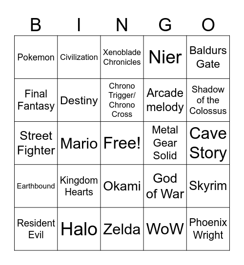 Video Games Live Bingo Card