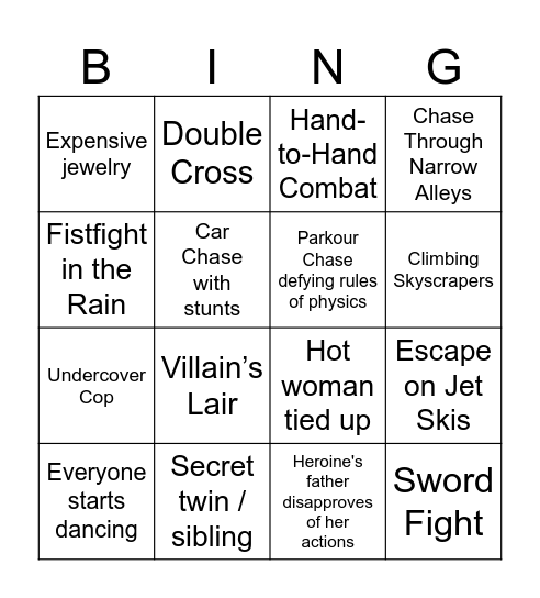 Bollywood Bingo Card