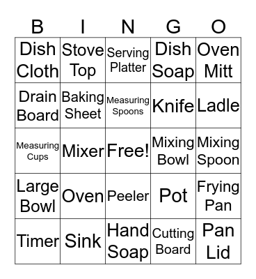 Kitchen Bingo Card