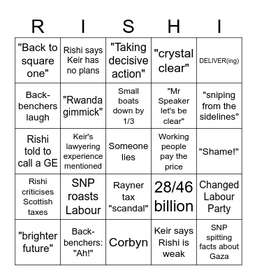PMQs bingo - May 15 Bingo Card