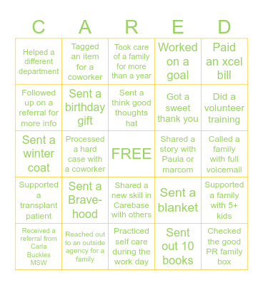 There With Care Programs Bingo Card