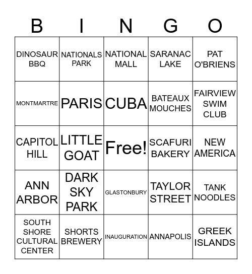 EMILIE & SAM Bingo Card
