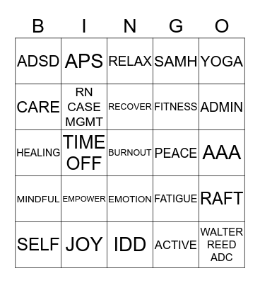 Compassion Fatigue Bingo Card