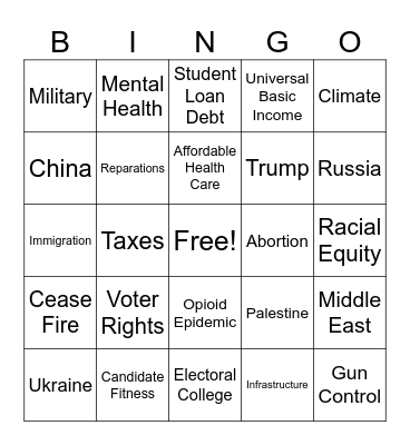 State of the Union Watch Party Bingo Card