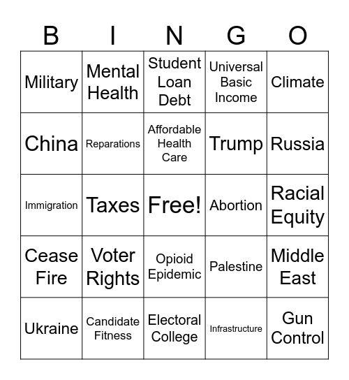 State of the Union Watch Party Bingo Card