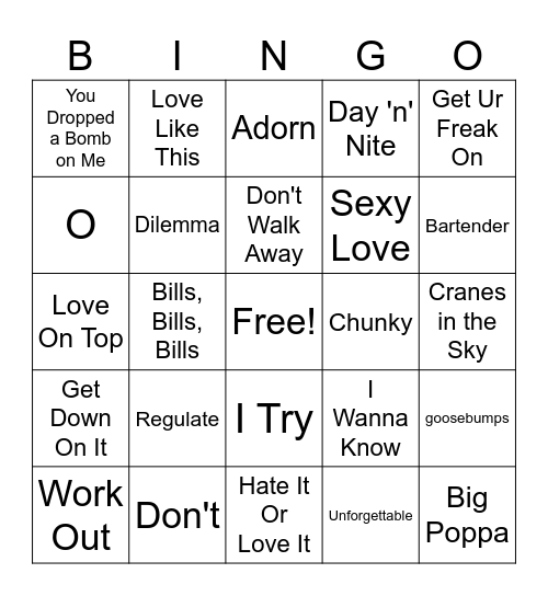 R&B/Hip-Hop #2 Bingo Card