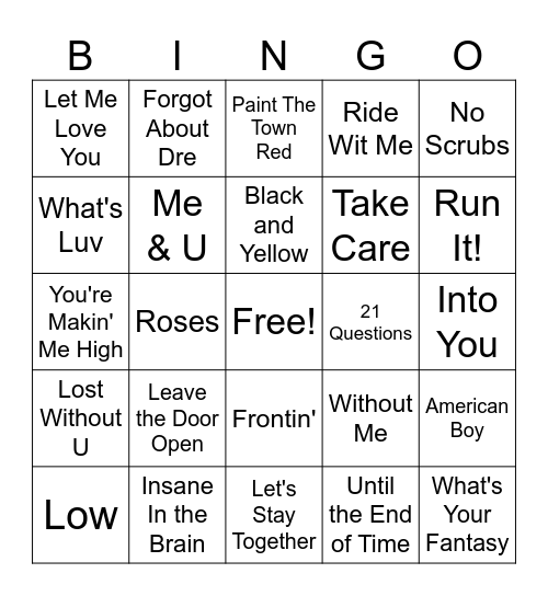 R&B/Hip-Hop #3 Bingo Card