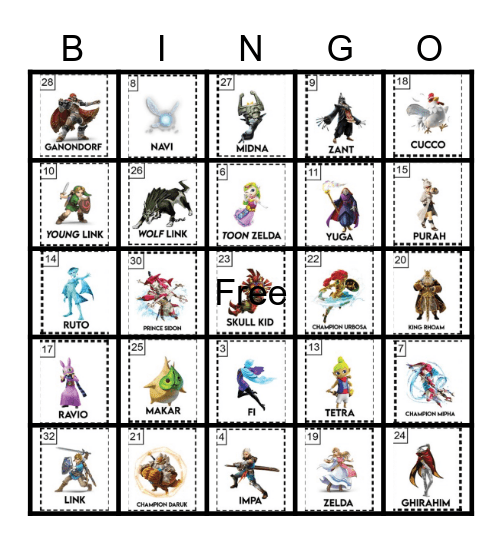 Zelda Bingo Card