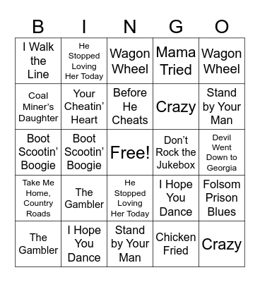 Bastilas Country Bingo! Bingo Card