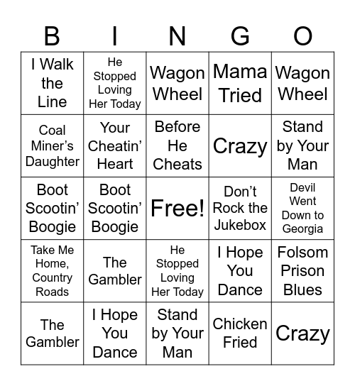 Bastilas Country Bingo! Bingo Card