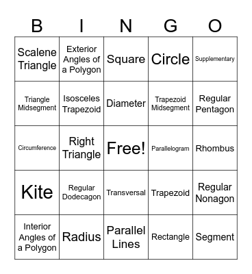 Geometry Bingo! Bingo Card