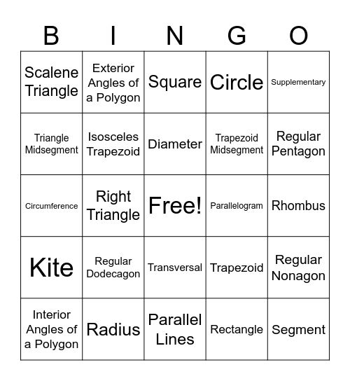 Geometry Bingo! Bingo Card