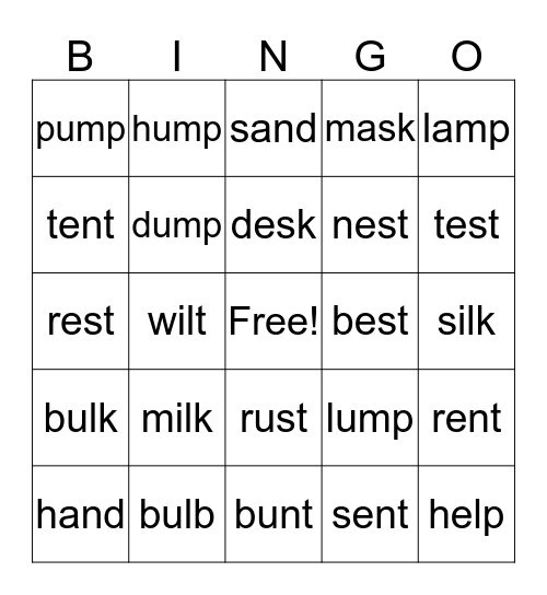 CVCC Words Bingo Card