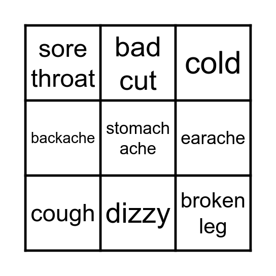 Aches and pains Bingo Card