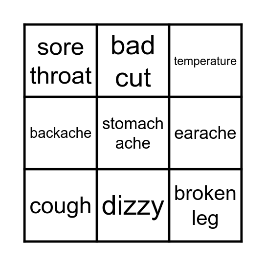 Aches and pains Bingo Card