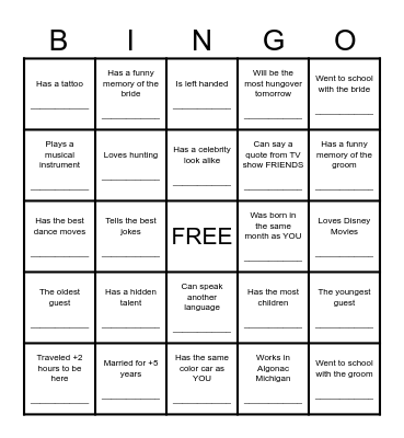 FIND THE GUEST Bingo Card