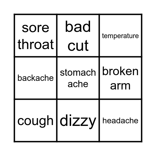 Aches and pains Bingo Card