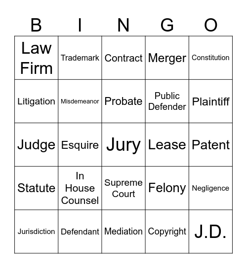 Lawyer Bingo Card