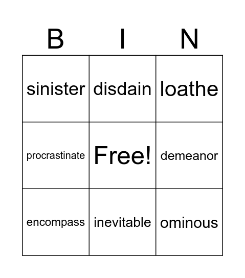 English Practice Bingo Card