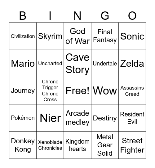 Video Games Live Bingo Card