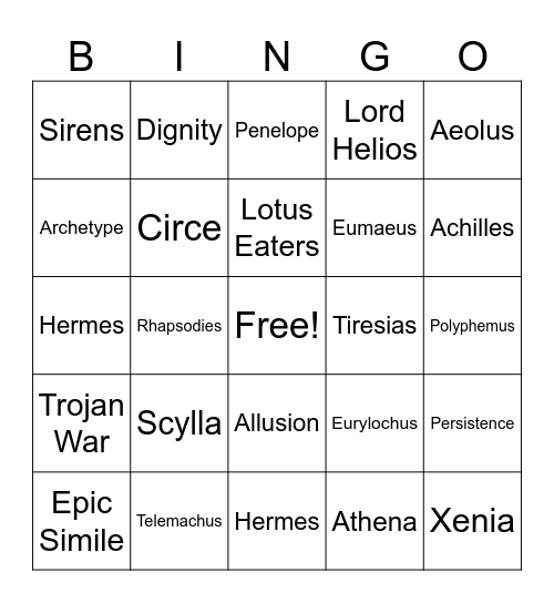 Odyssey Test Bingo Card