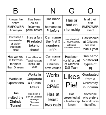 EMPOWER Bingo - Find someone who... Bingo Card