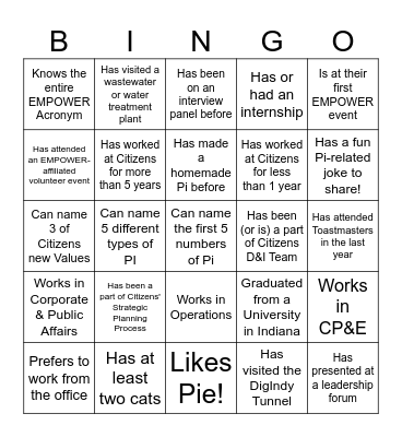 EMPOWER Bingo - Find someone who... Bingo Card