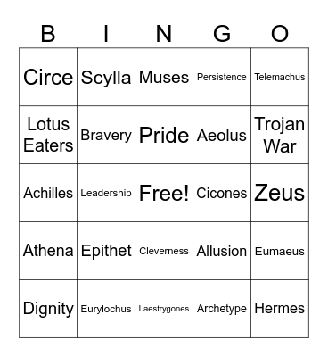 Odyssey Test Bingo Card