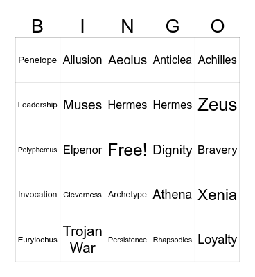 Odyssey Test Bingo Card