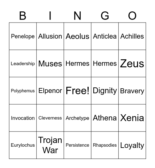 Odyssey Test Bingo Card