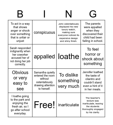 Anne Frank Act 1 Vocabulary Bingo Card