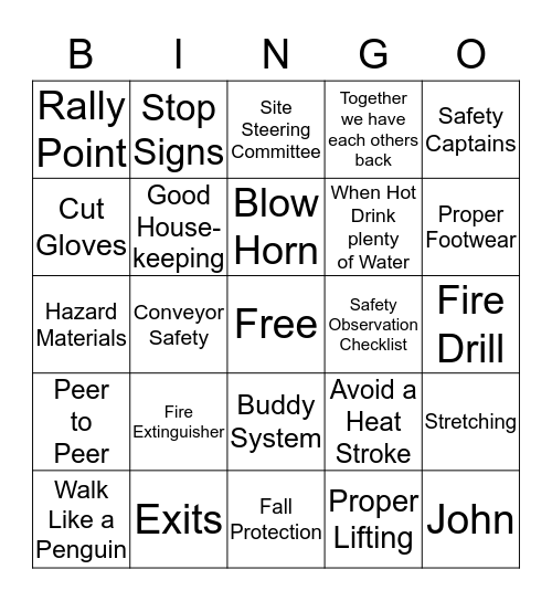 Safety Starts with You Bingo Card