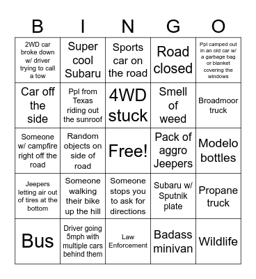 Old Stage Bingo Card