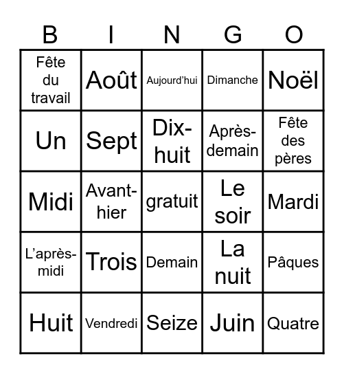 Le temps Bingo Card