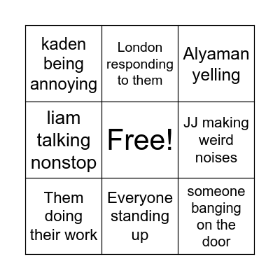 English Bingo Card